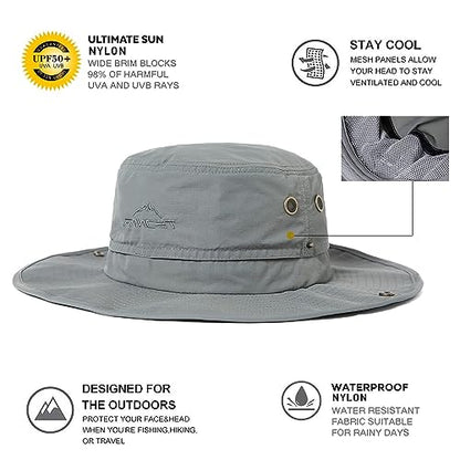 Oversize XL XXL Large Wide Brim Waterproof UPF 50+ Bucket Sun Summer Travel Fishing Hiking Fisherman Hat Detachable Chin - color: 000702_light Grey, size: X-Large-XX-Large