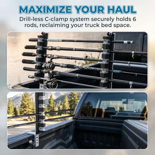 Fishing Rod Rack Holder with Clamp, Fishing Rod Storage Organizer Racks | Truck Bed Fishing Holder Fishing Rod Holder with EVA Foam & Rubber Pads for Boat, Car Roof Rack etc