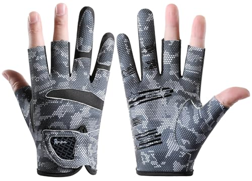SUJAYU Fishing Gloves Men & Women, Anti-Slip & Breathable Laxuery Palm Kayak Gloves, 3-Cut Fingers UV Protection Gloves Ice Fishing Gloves Fly Fishing Accessories - color: Black, size: Large