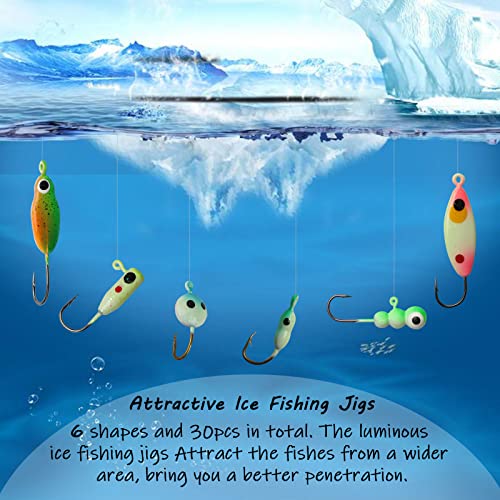 Dovesun Fishing Kit Ice Fishing Jigs Ice Fishing Lures Walleye Fishing Lures Crappie Jigs 135pcs/58pcs/45pcs/34pcs/30pcs/8pcs - color: D-Ice fishing jigs 30pcs