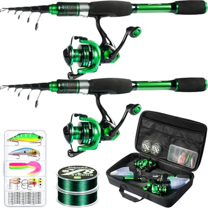 Ghosthorn Fishing Rod and Reel Combo Graphite Telescoping Fishing Pole Portable Travel Kit with Carrier Bag for Freshwater Saltwater - size: 7ft, style: 2pack Full Kit With Carrier Case