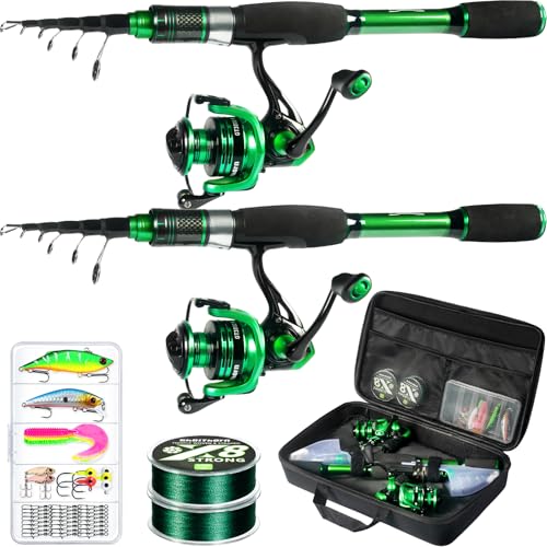 Ghosthorn Fishing Rod and Reel Combo Graphite Telescoping Fishing Pole Portable Travel Kit with Carrier Bag for Freshwater Saltwater - size: 7 ft, style: 2pack Full Kit With Carrier Case