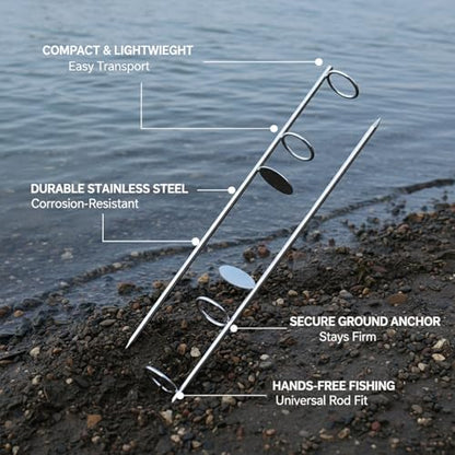 Stainless Steel Fishing Rod Holder Ground Spike - Tool-Free Bank Stick for River, Lake & Shore Angling (1 Pack)