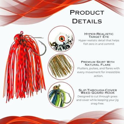 DeLong Weedless KILR Swim Jig – 5-Pack Variety Set – Weighted Bass Jig with Weed Guard & Premium Skirt – Heavy Cover Fishing Lure