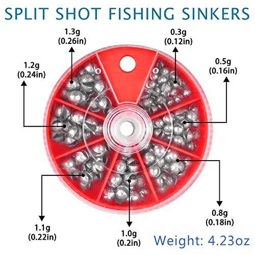 Split Shot Fishing Weights Sinkers 215PCS Fishing Weights and Sinkers Assortment Round Removable Fishing Sinkers Lead Weights Fishing - style: 215pcs - Red Box