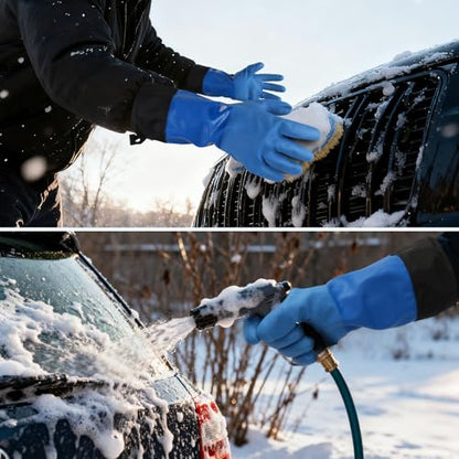 Waterproof Winter Work Gloves with Extended Cuff Warm Non-Slip 1 Pair - color: Blue, size: Large