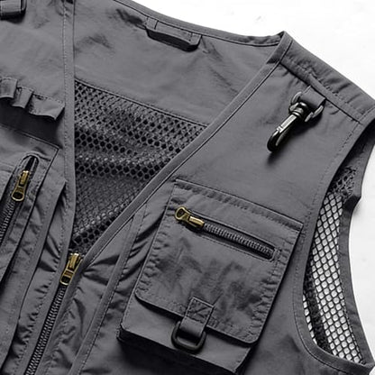Men's Fishing Vest Casual Utility Lightweight Cargo Vest with Multi Pockets Outdoor Safari Photo Travel Jacket Vest - color: Y003- Gray, size: XX-Large