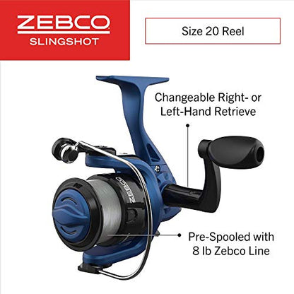 Zebco Slingshot Spinning Reel and Fishing Rod Combo, 2-Piece Medium-Light Durable Fiberglass Rod, Comfortable EVA Handle, Pre-Spooled with 8-Pound Cajun Fishing Line - style: 6'0" Rod - Blue