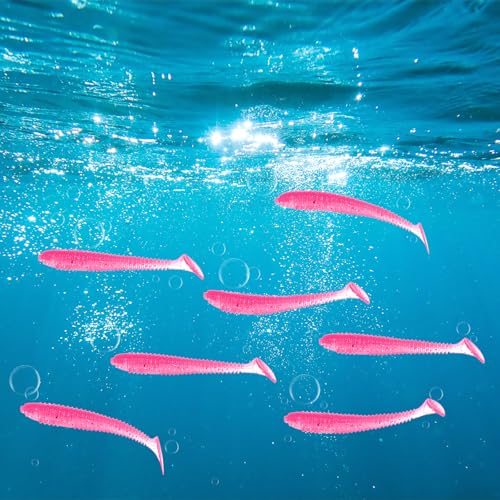 Soft Fishing Lures - Paddle Tail Swim Bait for Bass, Trout in Saltwater & Freshwater - Rigged with Hooks - Durable ABS Plastic - color: Pink, size: 2.56"