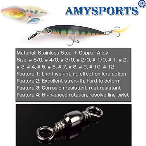 AMYSPORTS High Strength Fishing Swivels Barrel Solid Ring Barrel Fishing Swivel Rolling Fishing Tackle Line Connector Saltwater Freshwater Stainless Steel Accessories - size: Size5 (62lb) 50 pcs
