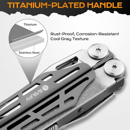 BIBURY Multitools BI2038C, 22-in-1 Stainless Steel Pocket Knife with Scissors, Foldable Self-locking EDC Multi tools Pliers with Sheath for Outdoor Hunting Survival Camping Simple Repair