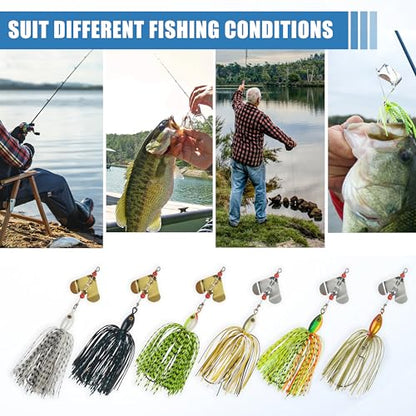 Spinnerbait Fishing Lures Kit - 6/12pcs Bass Fishing Buzzbait Lures Spinner Baits for Bass Trout Pike Salmon Multicolor Swimbait Buzz Bait Metal Spinner baits Swim Jigs Freshwater Saltwater - color: Style A-12pcs