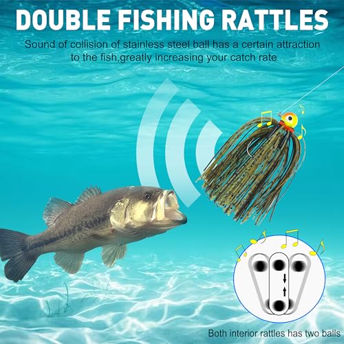 Silicone Jig Skirts Bass Fishing Lure Skirts with Tube Rattles 50 Strands Spinnerbait Buzzbaits Skirts Replacement DIY Squid Jig Bass Spinner Bait Fly Tying Material - color: 12pcs