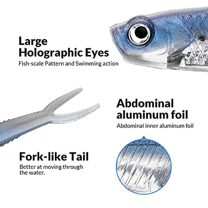 QualyQualy Soft Swimbait Fishing Lures 5PCS 6PCS Jerk Shad Minnow Drop Shot Lure Bass Bait Shad Lure Soft Jerkbait for Bass Trout Pike Walleye Crappie 2.95'' 3.93'' 4.72'' - color: A-4#, size: 2.95" - 6Pcs