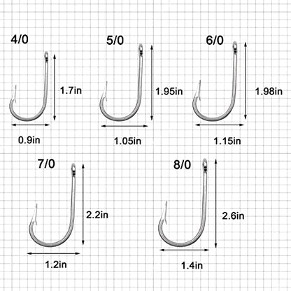 Fishing Hooks Saltwater Tuna Hooks, 15pcs Stainless Steel Big Game Hooks Forged Ringed Extra Strong Saltwater Fishing Tackle for Salmon Tuna Fishing - size: 8/0