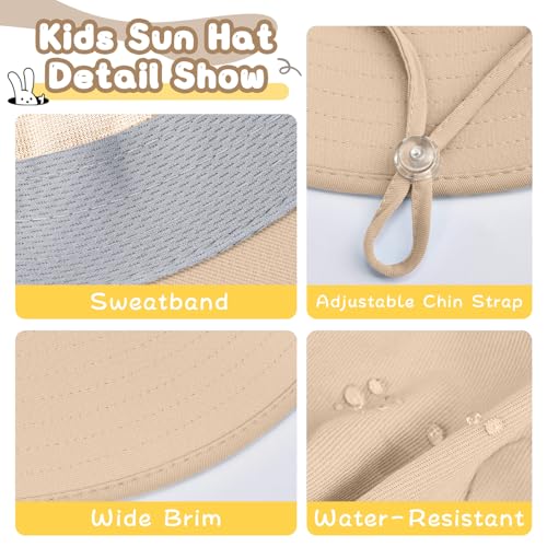 ZOORON Outdoor Kids Sun Hat with Neck Flap UPF 50+ Sun Protection Fishing Hat Wide Brim Summer Kids Beach Hats for Girls Boys - color: 1pack-khaki