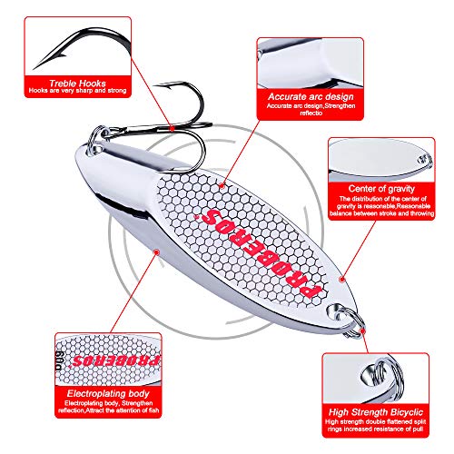 PROBEROS Fishing Spoons Lures Bass Baits Jigging Bait Tackle with Treble Hooks Hard Metal Spoon Fishing Lure Weight Pick 10 Pcs/Pack Silver Gold - color: 10PCS Silver, size: 35G-1.25OZ