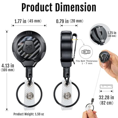 MNGARISTA Upgraded Heavy Duty Retractable Keychain with Belt Clip, 10 OZ Retraction, 31.5" Stainless Steel Cord Key Chain, 3K Carbon Fiber ID Badge Reel Holder with Badge Strap and Key Ring, 4 Pack - color: Black Keychain 4 Pcs