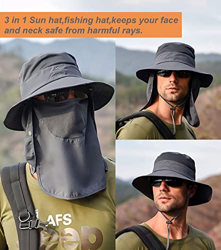 Mens Sun Hat with Neck Flap Quick Dry UV Protection Caps Wide Brim Fishing Hat Summer Beach Hat Outdoor Hiking Hat UPF 50+