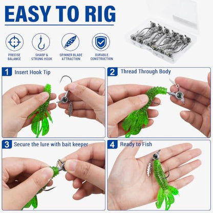 Underspin Jig Heads, 12pcs Crappie Jig Heads Swimbait Jig Heads with Spinner Blade 3D Eyes Fishing Jig Heads Hooks for Soft Plastic Swimbait Bass Walleye Trout Fishing 1/8oz 1/4oz 3/16oz 3/8oz - size: 1/4oz-12pcs