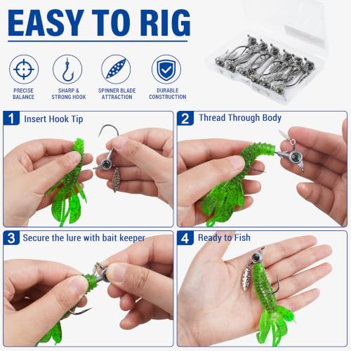 Underspin Jig Heads, 12pcs Crappie Jig Heads Swimbait Jig Heads with Spinner Blade 3D Eyes Fishing Jig Heads Hooks for Soft Plastic Swimbait Bass Walleye Trout Fishing 1/8oz 1/4oz 3/16oz 3/8oz - size: 3/16oz-12pcs