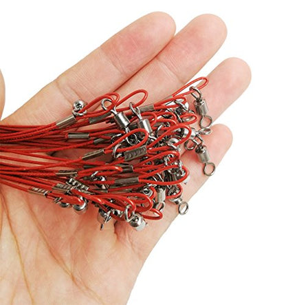 Fishing Wire Leaders for Saltwater: 30pcs Stainless Steel Line Leaders Nylon-Coated 19" - 100 LB High Strength Wire Rig for Shark Barracuda Pike Fishing - color: Red