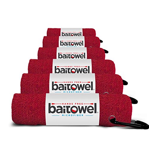 Bait Towel 6 Pack Fishing Towels with Clip for Fishing, Plush Microfiber nap Fabric, 16x16, The Original Bait Towel Multi-Pack - color: Blood Red