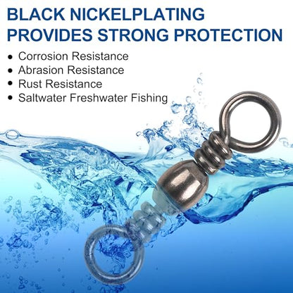 Fishing Barrel Swivels - 50/100 pcs Rolling Ball Bearing Fishing Swivel with Solid Ring Fishing Tackle Hook Line Connector Copper with Stainless Steel Black Nickle Coated Test Strength 35-165lbs - size: 8#
