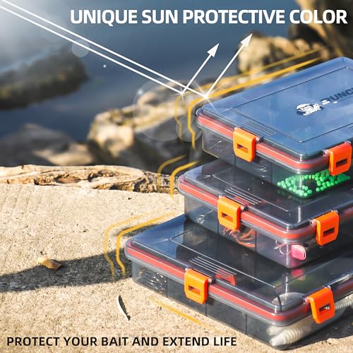 RUNCL Fishing Tackle Box, Waterproof Airtight Stowaway, 3600/3700 Tray Tackle Box with Adjustable Dividers, Plastic Storage Organizer (4pcs 3700) - color: 4pcs 3700