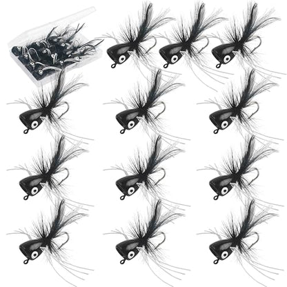 Fly Fishing Lures Poppers Flies Panfish Bluegill Bass Flies Bugs Lures Dry Flies Wet Flies Popper Lures 12/15pcs - color: black-12pcs