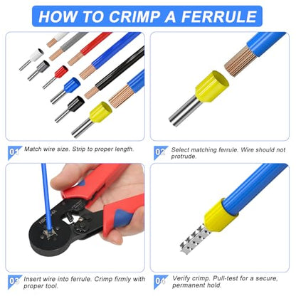 Ferrule Crimping Tool Kit, 1800PCS Wire Ferrules Self-Adjustable Ratchet AWG 23-7 Crimping Tool Pin Terminal Connectors for Electrical, Automotive, Audio, and DIY Projects