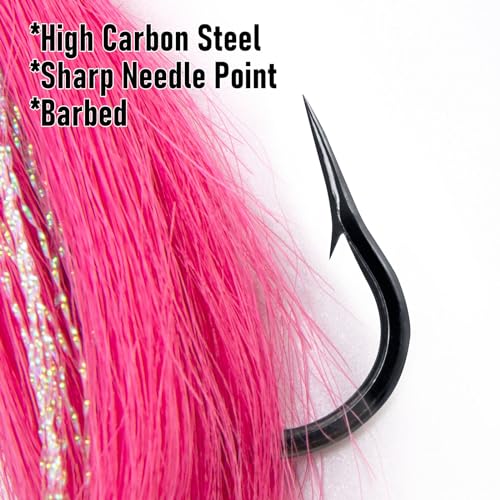 Dr.Fish 3 Pack Bucktail Jig Lure Hair Jig Saltwater Freshwater Lures Surf Fishing Bass Flounder Striper Bluefish Halibut Redfish - color: Pink, size: 1 oz