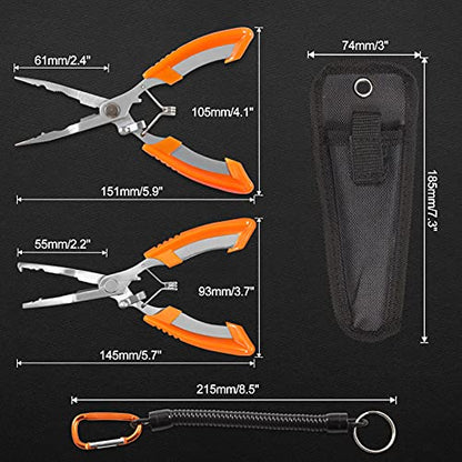 Fishing Pliers Needle & Bent Nose Stainless Steel Hook Remover Fishing scissors Fishings Line Cutter Split Ring Pliers Braid Cutter Multi-purpose Fishings Plier with Sheath and Lanyard