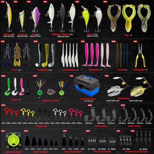 Fishing Tackle Box with Tackle Included Lures, Hooks, Weights, 3-Layer Freshwater Fishing Tackle Kit for Bass Fishing Gear and Equipment, Gift for Fishingman gift choice for Fathers Day - color: Blue