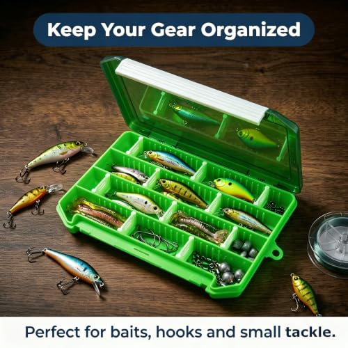 2-Pack Fishing Tackle Boxes,Small Tackle Trays with Adjustable Dividers for Hooks, Weights, Swivels, Hard Lures (Green) - color: 2 Pack Green(Size: 8" L x 5.5" W x 1" H)