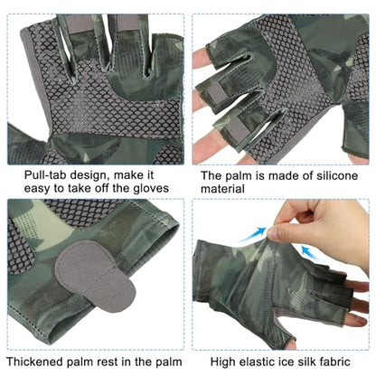Fishing Gloves, 1 Pair Breathable Fingerless Sun Protection Gloves for Men Women Kayaking Rowing Cycling Hiking, Green (XL Size)