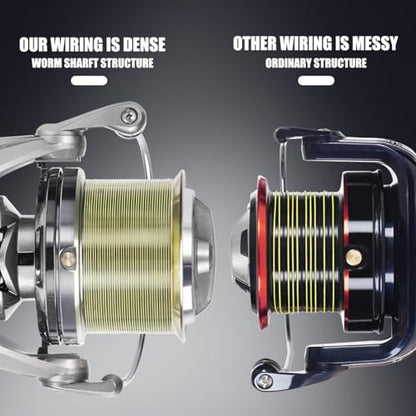 Heavy Duty Spinning Reel Metal Body with CNC Machined Spool 55LB Max Drag 8/10+1 BB Ultra Smooth 4.1/4.6/4.8:1 High Speed Gear Ratio Saltwater Freshwater Fishing Reel for 8000 to 16000 Series - color: SKM8000