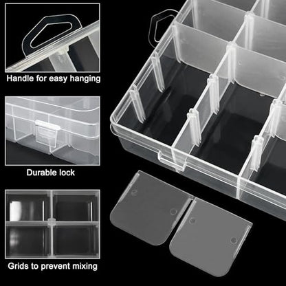 Guyuyii 4 Pack 36-Grid Plastic Clear Organizer Box with Adjustable Dividers | for Fishing Tackle, Craft, Jewelry Making, Diamond Painting, Beads, Earrings, Nail Art Supplies, Seeds, Small Hardware - size: 4 Pack 36 Compartments