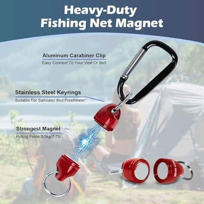 Magnetic Net Release for Fly Fishing, Aluminum Magnetic Quick Release Keychain, Fly Fishing Net Magnet Holder Retractor with Carabiner - color: Dark Red