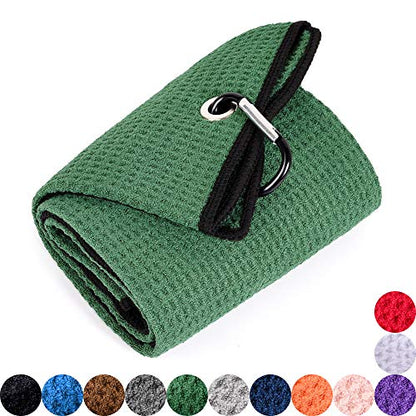 Mile High Life Microfiber Waffle Pattern Golf Towel | Club Groove Cleaner Brush | Foldable Divot Tool with Magnetic Ball Marker (Green Towel/Brush/Bone Divot) - color: Green Towel/Brush/Bone Divot