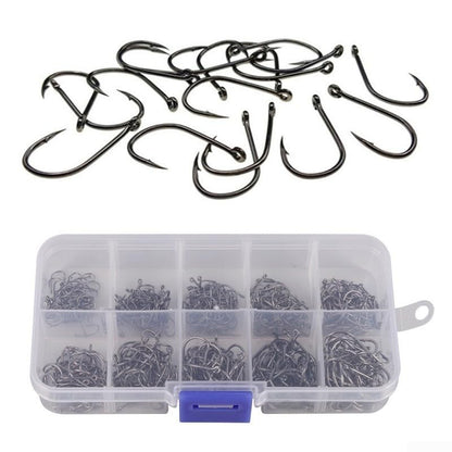 500 Pieces Fishing Hooks Assortment, 10 Sizes #3-#12 Carbon Steel Fishhooks with Storage Box, Black Tackle Kit for Saltwater and Freshwater Fishing