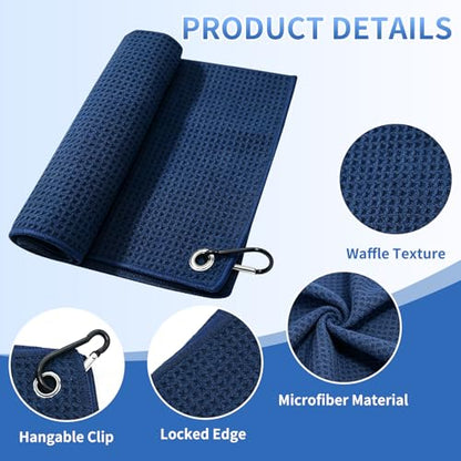Fishing Towel with Clip,16" X 16",Waffle Pattern Effective Cleaning of Fishing Gear Accessories,Microfiber Absorbent Camping Towel for Men,Hiking Towel,Golf Towel,Pack of 3 (Black/Grey/Blue) - color: Black/Grey/Blue