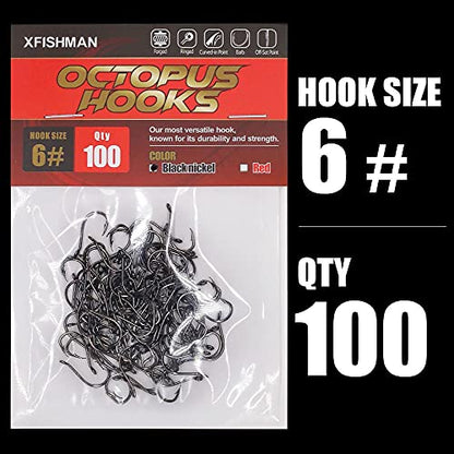 Octopus-Hook-Fishing-Beak-Circle-Hooks-Freshwater-Red-Black-100-50 Pack - color: 2-Black, size: Size:6 100-Pack