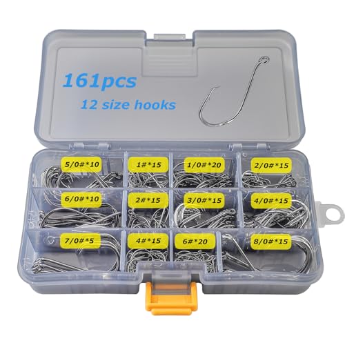 Fishing Hooks Set High Carbon Steel Catfish Bulk Strong Circle Fishing Hooks Mixed Size for Saltwater Freshwater 161PCS