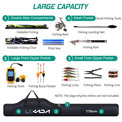 Lixada Fishing Rod Case, Portable Folding Fishing Rod Case Fishing Pole Reel Storage Bag Fishing Gears Organizer - size: 190cm