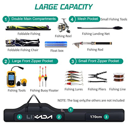 Lixada Portable Fishing Bag Folding Fishing Rod Reel Bag Outdoor Fishing Carrier Bag100cm/130cm/150cm (Black, 170cm), Black, 170cm, Modern - size: 170cm