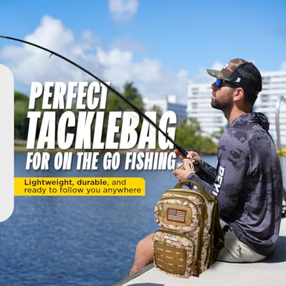 Beyond Fishing Tackle Backpack- The Voyager Tactical Fishing Storage Bag - Lightweight & Compact Bag For Fishing - color: Sand Storm