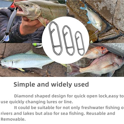 280Pcs/Box Stainless Steel Fishing Power Speed Clips (SS:100Pcs,S:100Pcs,M:60Pcs,L:20Pcs) High Strength Fishing Connector Swivels Snaps for Quick Change Lure Tackle Saltwater Freshwater
