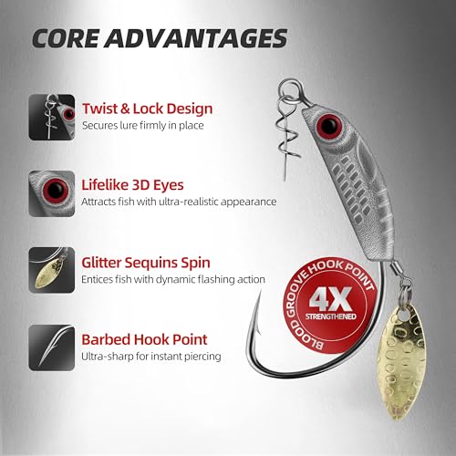 8PCS Spinner Jig Heads, Bionic Fish Head Weighted Hooks with Spinner Blades, Ultra-Sharp High Carbon Steel for Soft Plastic Lures - size: 1/4oz