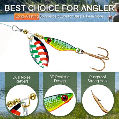 TB Tbuymax Fishing Spinner Baits for Freshwater and Saltwater, 10pcs Rooster Tail Fishing Lures & Spinning Spoons, Hard Metal Baits for Bass Trout Salmon with 2 Tackle Boxes